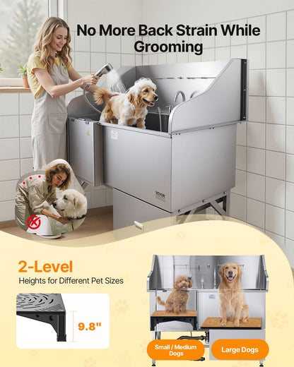 304 Stainless Steel Dog Washing Station, 154.9 cm Pet Grooming Tub