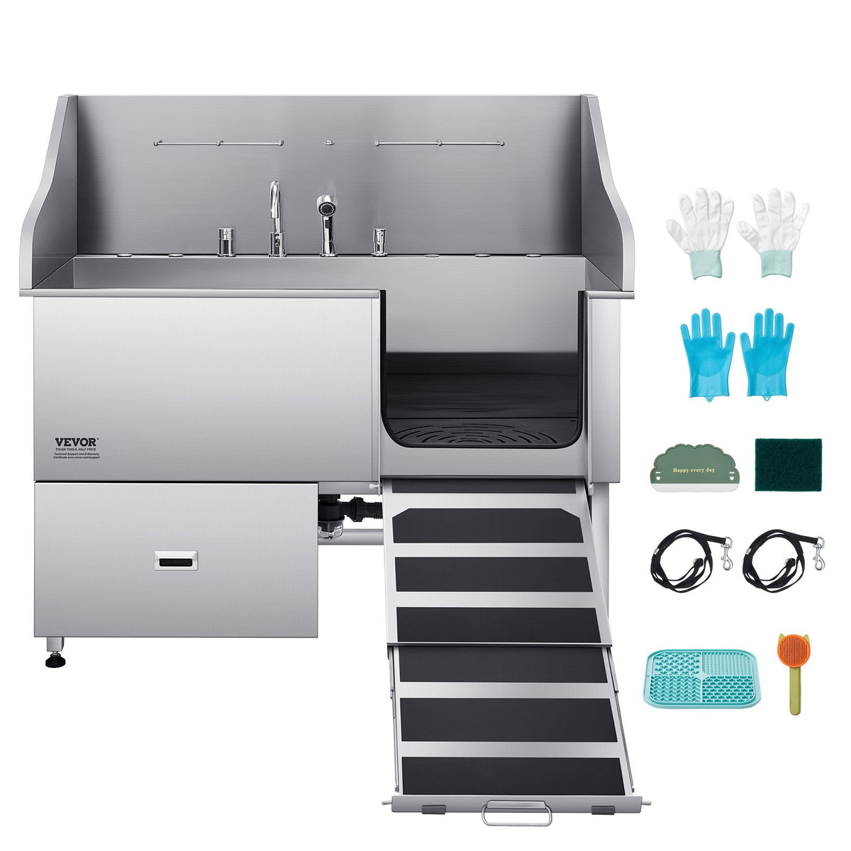 304 Stainless Steel Dog Washing Station, 154.9 cm Pet Grooming Tub