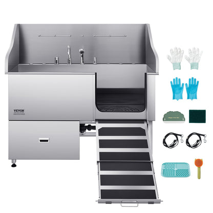 304 Stainless Steel Dog Washing Station, 154.9 cm Pet Grooming Tub