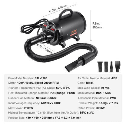 Dog Dryer, 2000W/2.7HP Dog Blow Dryer, Pet Grooming Dryer with