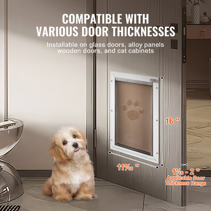 Pet Door, 11.3in x 16.02in?Aluminum?Frame with Lock and?Flap System,